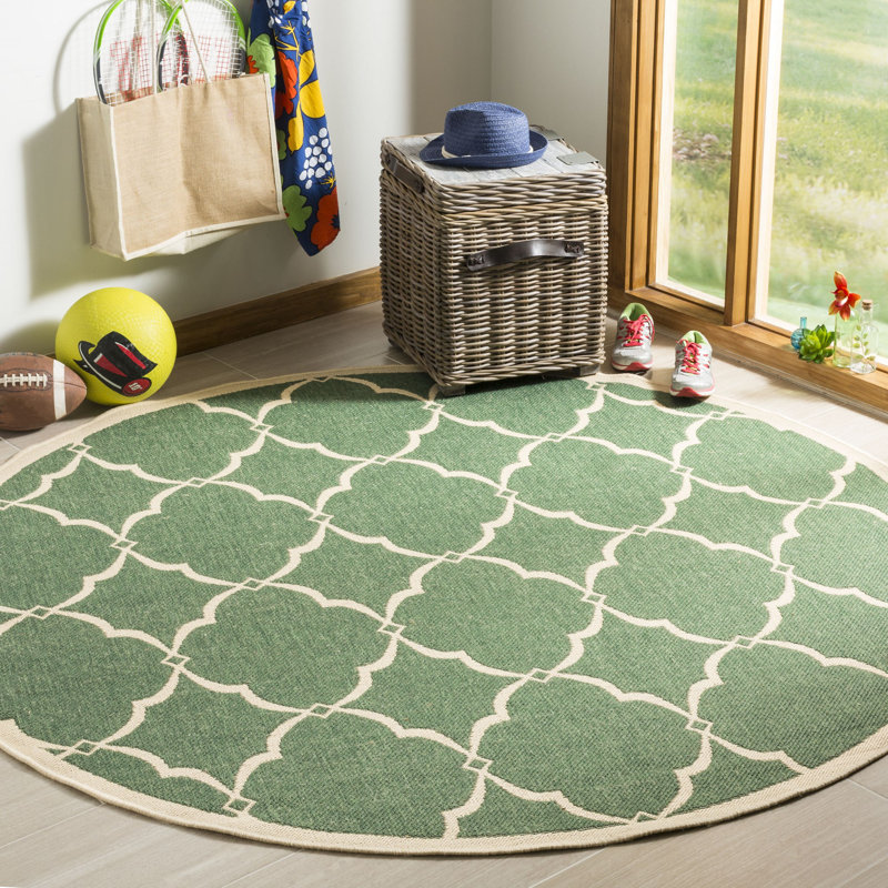 Charlton Home® Huth Power Loom Performance Green/Cream Rug & Reviews